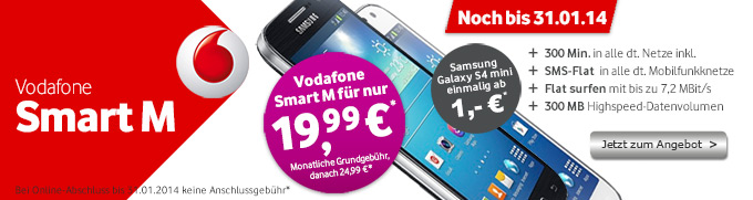 Vodafone Smart M fr nur 19,99 Euro nur noch bis zum 31.01.2014