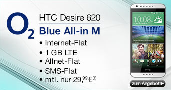 HTC Desire 620, Marble White mit Blue All-in M Vertrag von o2