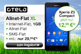 Sony Xperia Z3 Compact, schwarz mit Allnet-Flat XL Vertrag von otelo