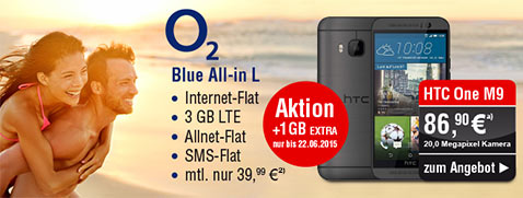 HTC One M9, grau mit Blue All-in L Vertrag von o2