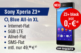 Sony Xperia Z3+ black mit Blue All-in XL Vertrag von o2
