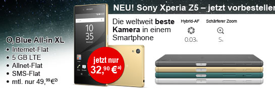 Sony Xperia Z5, gold mit Blue All-in XL Vertrag von o2