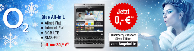 Blackberry Passport, Silver Edition mit Blue All-in L Vertrag von o2