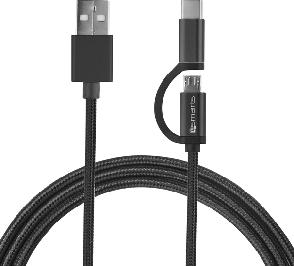4smarts Micro-USB & USB Typ-C Kabel ComboCord 1m textil - schwarz