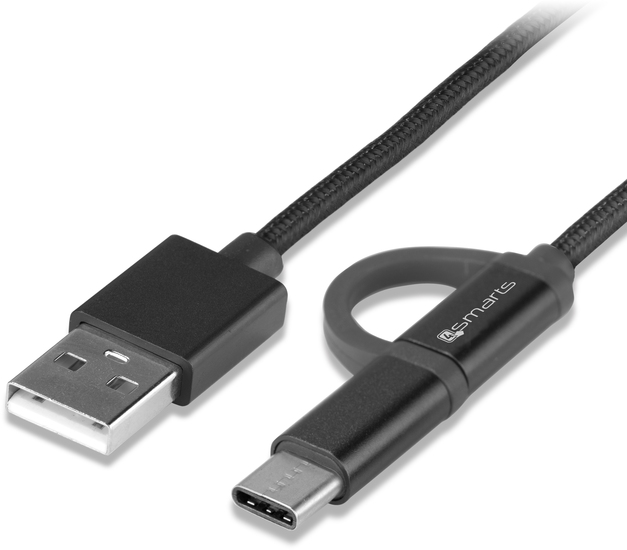 4smarts Micro-USB & USB Typ-C Kabel ComboCord 1m textil - schwarz -