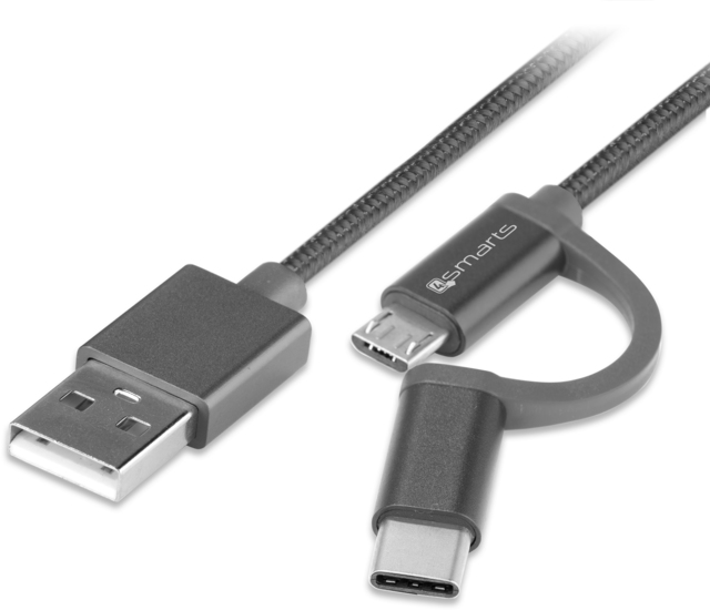 4smarts Micro-USB & USB Typ-C Kabel ComboCord 2m textil - grau -