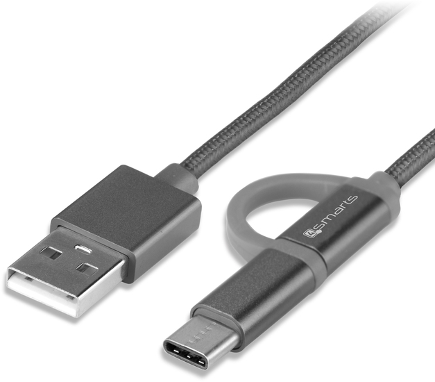 4smarts Micro-USB & USB Typ-C Kabel ComboCord 2m textil - grau -