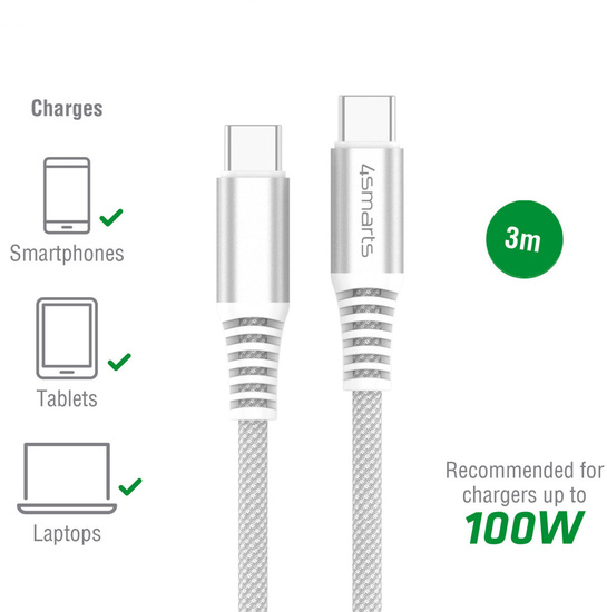 4smarts USB-C auf USB-C Kabel PremiumCord 100W, 3m wei -