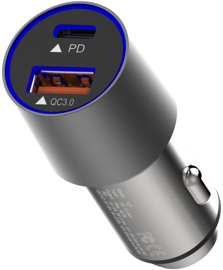 adonit Fast Car Charger Kfz-Ladegert, USB-C PD & USB-A QC 3.0, 48W, silber/grau, ADFCC -