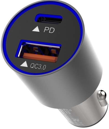 adonit Fast Car Charger Kfz-Ladegert, USB-C PD & USB-A QC 3.0, 48W, silber/grau, ADFCC -