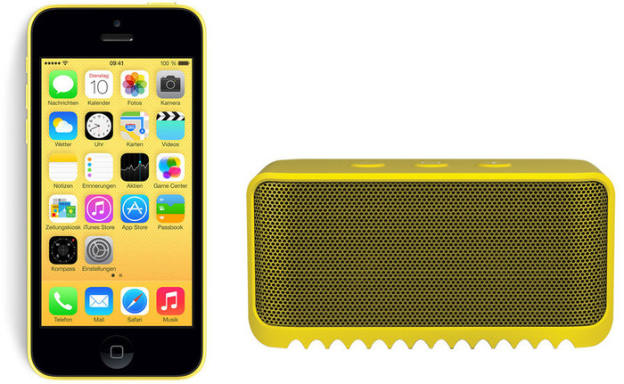 Apple iPhone 5C, 16GB, gelb (Telekom) + Jabra Bluetooth Lautsprecher Solemate mini, gelb