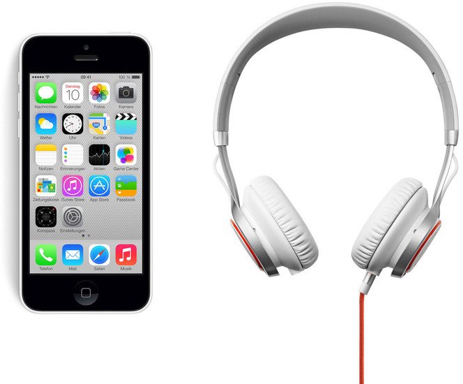 Apple iPhone 5C, 16GB, wei (Telekom) + Jabra Stereo Headset REVO, wei