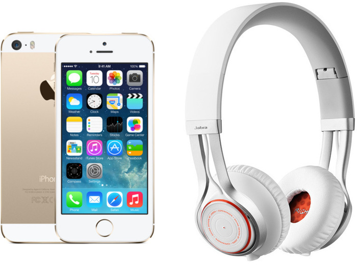 Apple iPhone 5s, 16GB, gold (Telekom) + Jabra REVO WIRELESS, wei