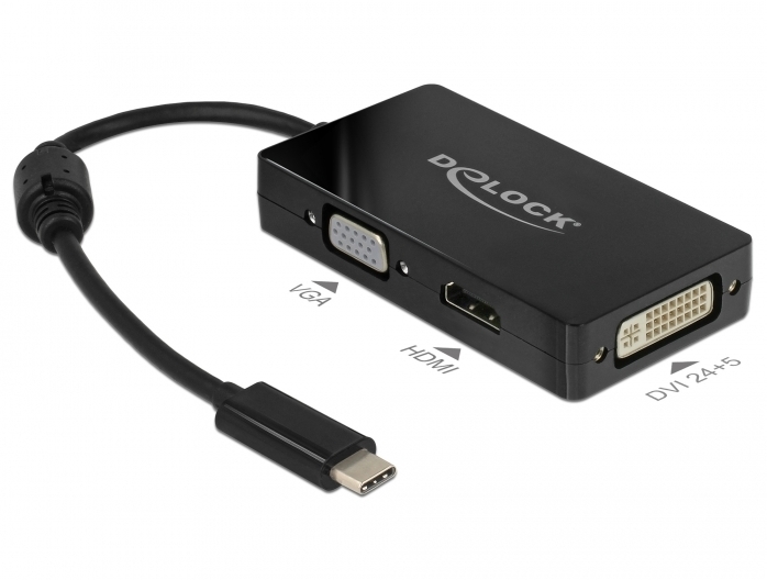 DeLock Adapter USB Type-C Stecker > VGA / HDMI / DVI Buchse schwarz