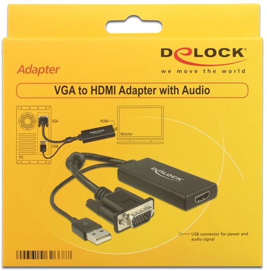 DeLock Adapter VGA + Audio zu HDMI mit Kabel schwarz -