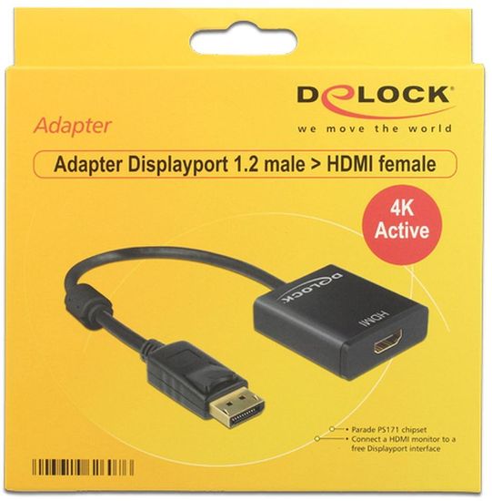 DeLock Adapterkabel DisplayPort 1.2 Stecker > HDMI Buchse, schwarz, breit -