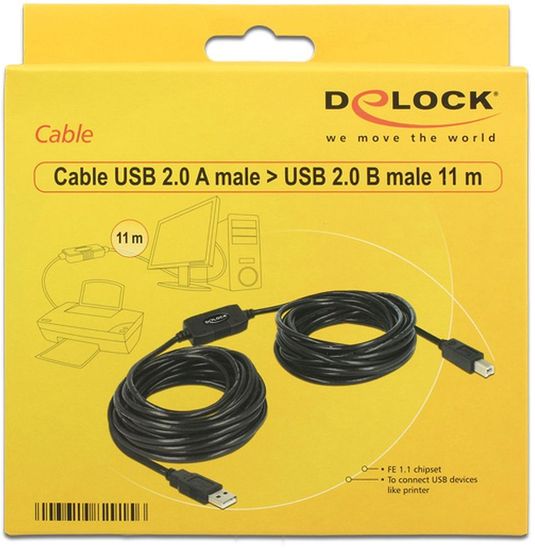 DeLock Kabel USB 2.0 A Stecker > USB 2.0 B Stecker, 11m, aktiv -