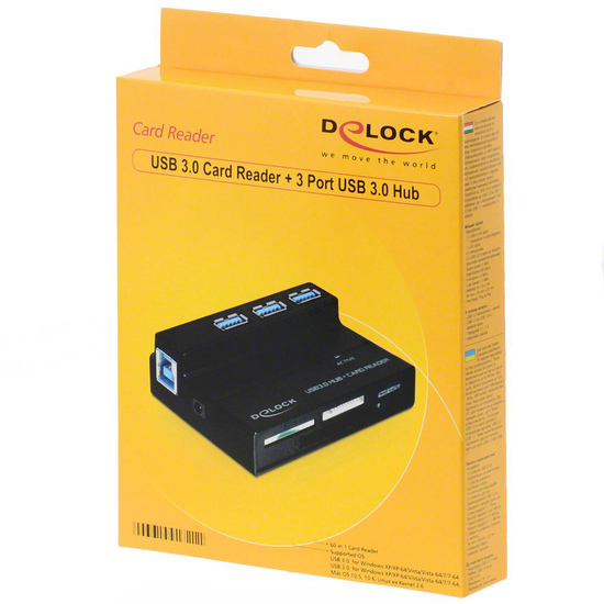 DeLock USB 3.0 Card Reader All in 1 + 3 Port USB 3.0 HUB -