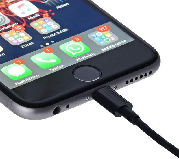 Helos Lightning zu USB Kabel 10 cm schwarz -