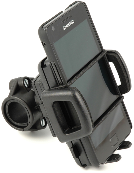 HR Auto-Comfort Smartphone-Halter Fahrradset - Beispiel mit Samsung i9100 in case-mate safe-skin