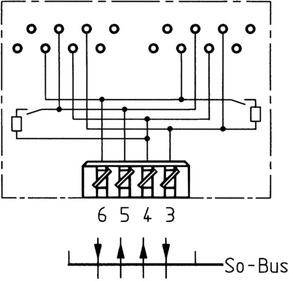 ZE Kom ISDN-Anschlussdose (doppelt) mit schaltbarem Widerstand und LSA+ Anschlussklemmen, Aufputz - Schaltplan