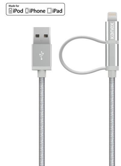 Kanex Premium Charge/Sync Combo-Kabel - Lightning & Micro-USB auf USB-A - 1.20m - silber