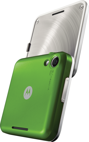 Motorola Flipout mit Vodafone Branding - Rckseite mit grnem Cover