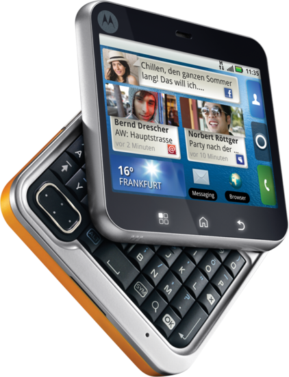 Motorola Flipout mit Vodafone Branding - Vorderseite mit safrangelbem Cover