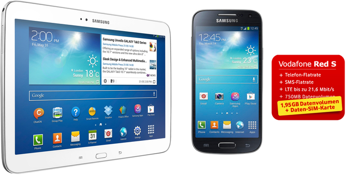 Samsung Galaxy S4 mini, schwarz + Galaxy Tab3 10.1 16GB (UMTS), wei (Vodafone)