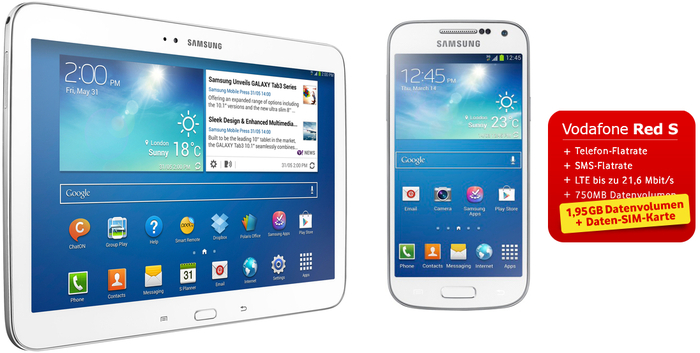 Samsung Galaxy S4 mini, wei + Galaxy Tab3 10.1 16GB (UMTS), wei (Vodafone)