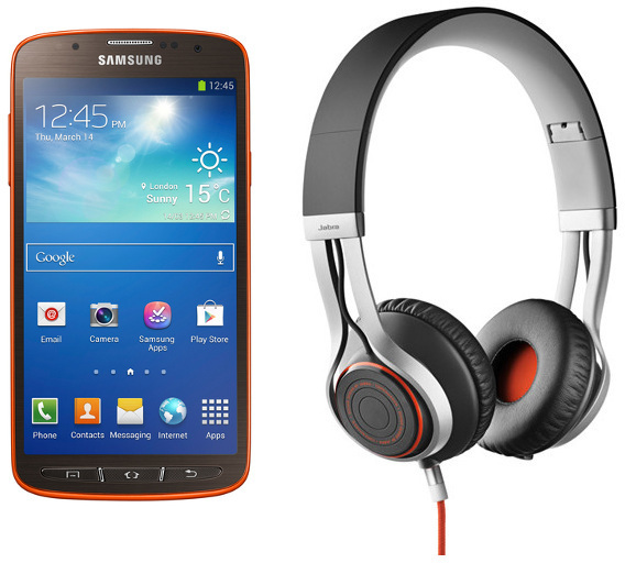 Samsung Galaxy S4 Active, orange (Telekom) + Jabra Stereo Headset REVO, schwarz