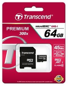 Transcend 64GB microSDXC Class 10 + SD-Adapter -