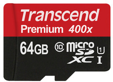 Transcend 64GB microSDXC Class 10 UHS-I 400x + SD Adapter