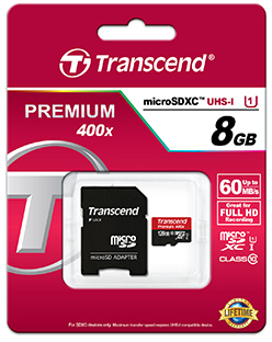 Transcend 8GB microSDHC, Class 10, UHS-I 400x