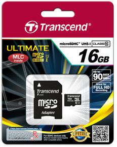 Transcend microSDHC Class10 UHS-I 600x Karte mit Adapter 16GB