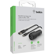 Belkin Dual USB-A Kfz-Ladegert incl. USB-C Kabel 1m 24W black