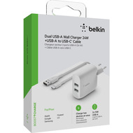Belkin Dual USB-A Ladegerät incl. USB-C Kabel 1m, 24W, weiß