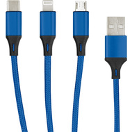 Fontastic 3in1 Essential Ladekabel TypC/ 8-PIN/ Micro USB 1.2M Al-Gehäuse, Nylon ummantelt Multi-Charging 2A blau