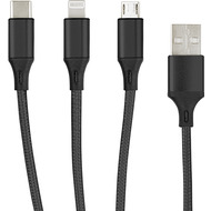 Fontastic 3in1 Essential Ladekabel TypC/ 8-PIN/ Micro USB 1.2M Al-Gehäuse, Nylon ummantelt, Multi-Charging 2A sw