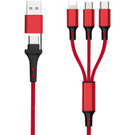 Fontastic 6in1 Ladekabel USB-A/ Type-C/ 8-Pin/ Micro USB 1.2m Al-Gehäuse, Nylon ummantelt, Multi-Laden 2.4A rot