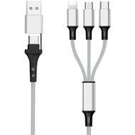 Fontastic 6in1 Ladekabel USB-A/ Type-C/ 8-Pin/ Micro USB 1.2m Al-Gehäuse, Nylon ummantelt, Multi-Laden 2.4A silb