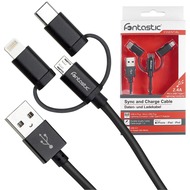 Fontastic Essential Essential Datenkabel Trio 1m schwarz Lightning/ Micro USB/ Type-C PVC Kabel/ -Ummantelung