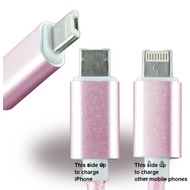 UreParts USB-Kabel - 1.00m - Micro-USB + Apple Lightning auf USB - Light Pink