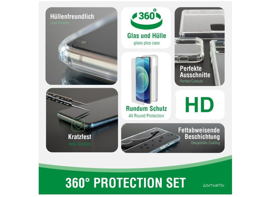 4smarts 360° Set X-Pro Full Cover Glas,Montager.+UltiMag Hülle iPhone 14 ProMax