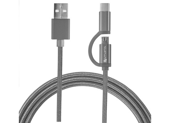 4smarts Micro-USB & USB Typ-C Kabel ComboCord 2m textil - grau