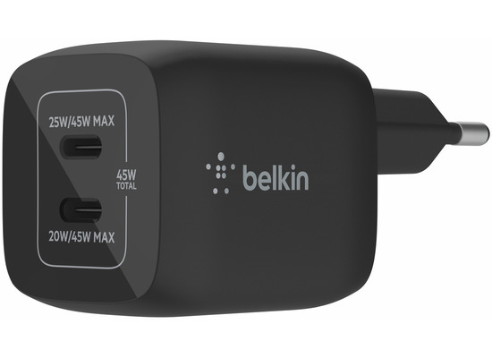 Belkin 45W Dual USB-C GaN Ladegert Power Deliver, PPS, blk