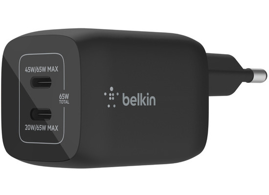 Belkin 65W Dual USB-C GaN Ladegert mit PD und PPS, schwarz
