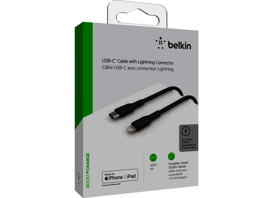 Belkin Lightning/USB-C Kabel ummantelt mfi 1m schwarz