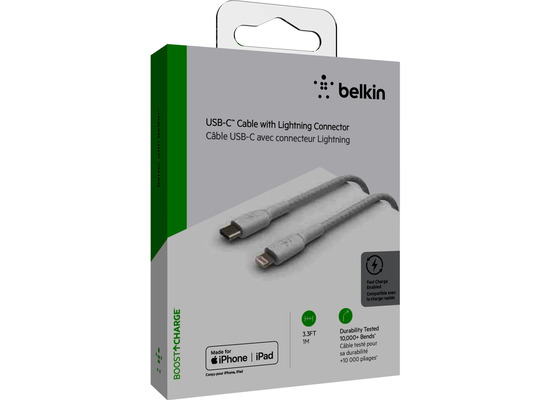 Belkin Lightning/USB-C Kabel ummantelt mfi 1m wei