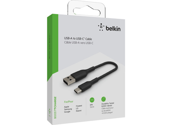 Belkin USB-C/USB-A Kabel PVC, 15cm, schwarz